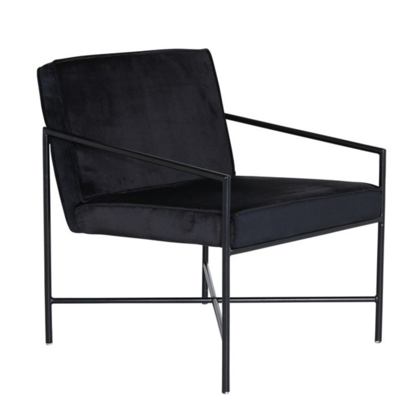 Fauteuil minimaliste en velours et métal noir RAPHAELLE