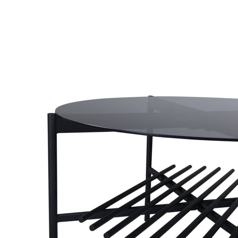 Table basse design ronde en métal et plateau fumé BREE