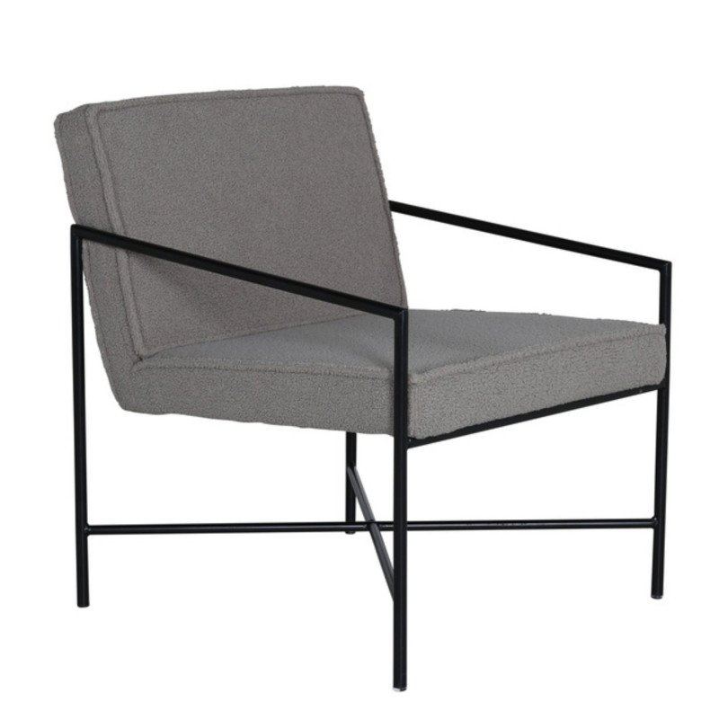 Fauteuil minimaliste en tissu bouclé et métal noir RAPHAELLE