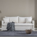 Canapé moderne 3 places revêtement en lin blanc MOHA
