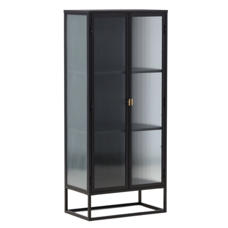 Armoire tendance en métal noir et portes vitrées GARRY