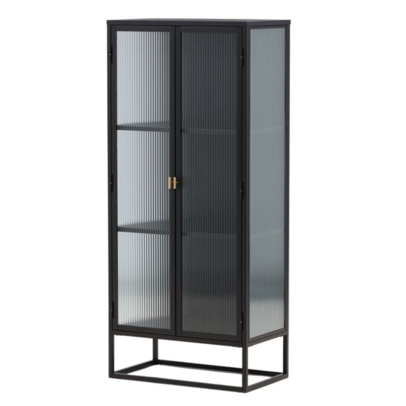 Armoire tendance en métal noir et portes vitrées GARRY
