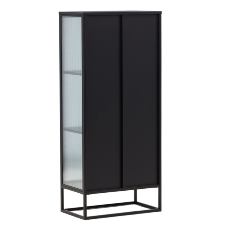 Armoire tendance en métal noir et portes vitrées GARRY