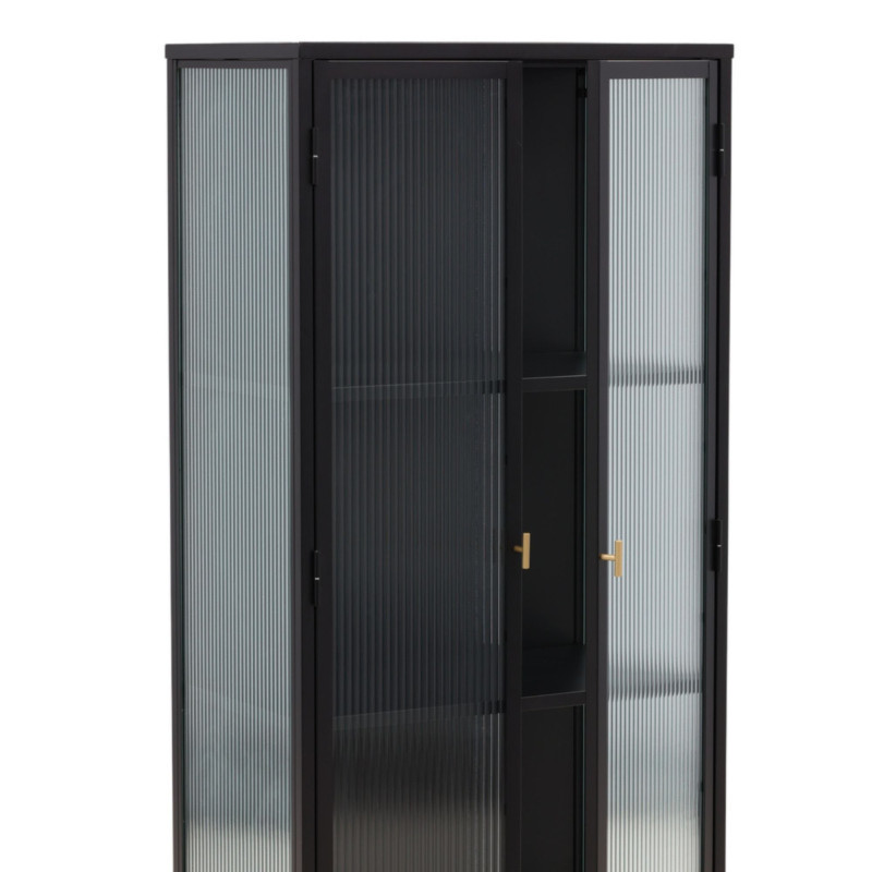Armoire tendance en métal noir et portes vitrées GARRY