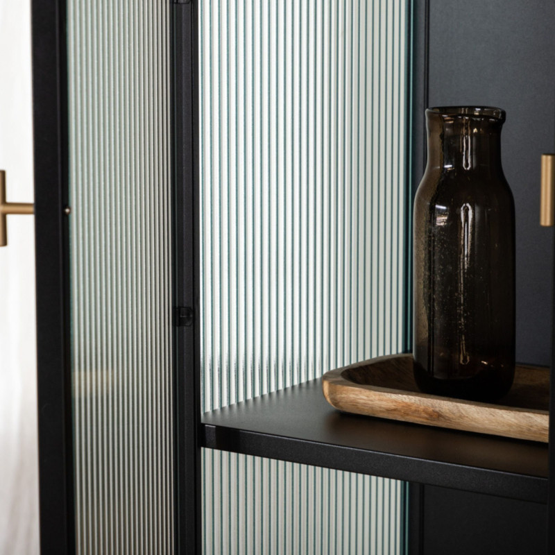 Armoire tendance en métal noir et portes vitrées GARRY