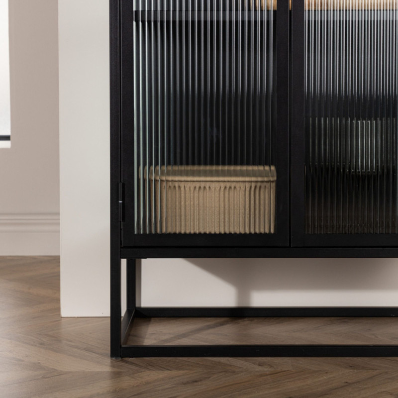 Armoire tendance en métal noir et portes vitrées GARRY