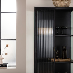 Armoire tendance en métal noir et portes vitrées GARRY