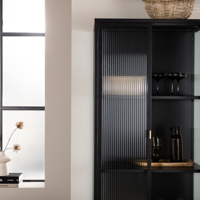 Armoire tendance en métal noir et portes vitrées GARRY