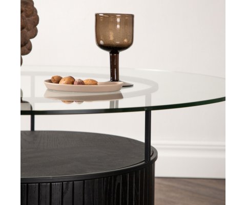 Table basse design en métal noir avec plateau en verre OLIVIA