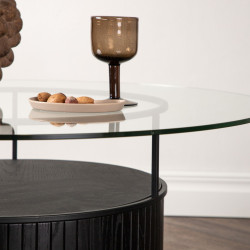 Table basse design en métal noir avec plateau en verre OLIVIA