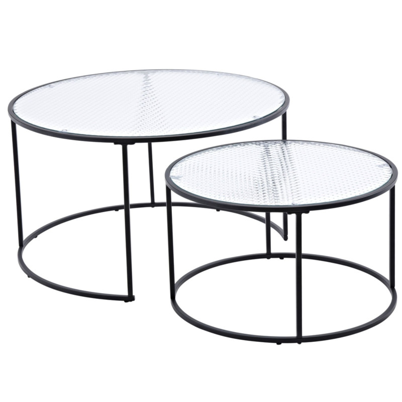 Duo de tables basses en métal avec plateau en verre TAMPA