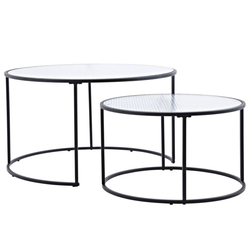 Duo de tables basses en métal avec plateau en verre TAMPA