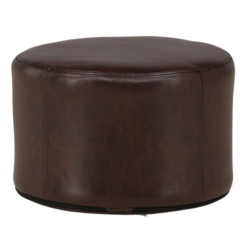 Pouf rond 41cm en simili marron foncé ETHAN