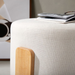 Pouf moderne en tissu et bois blanc CODY