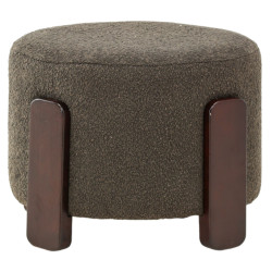 Pouf moderne en tissu bouclé et bois gris foncé CODY