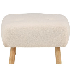 Pouf blanc en peluche avec pieds en bois SAMMY