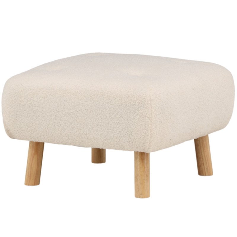 Pouf blanc en peluche avec pieds en bois SAMMY