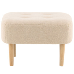 Pouf en tissu bouclé beige pieds bois SAMMY