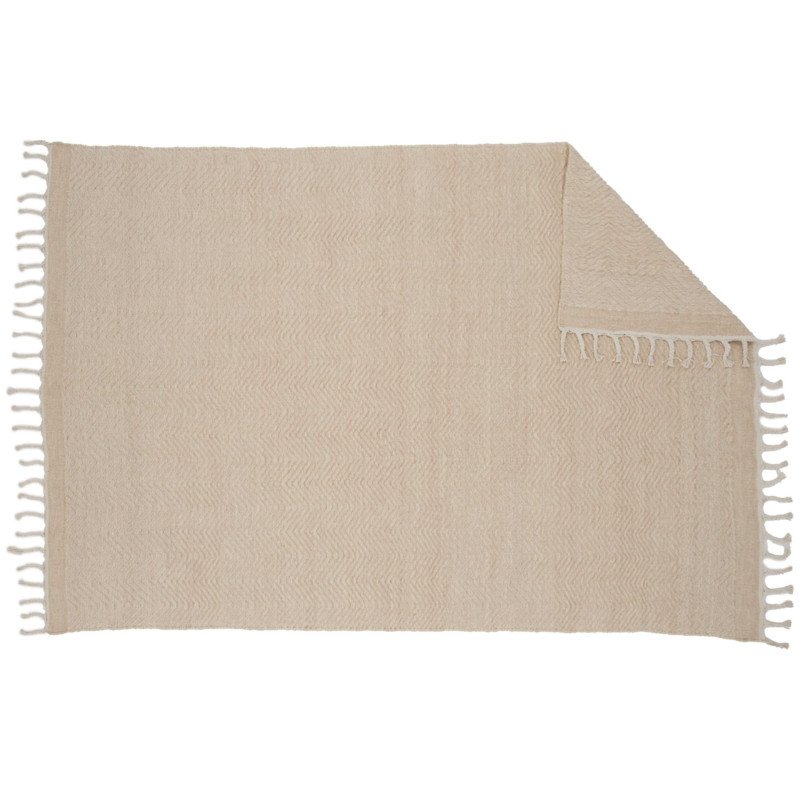 Tapis rectangulaire beige en laine avec franges 300cm AMAURY