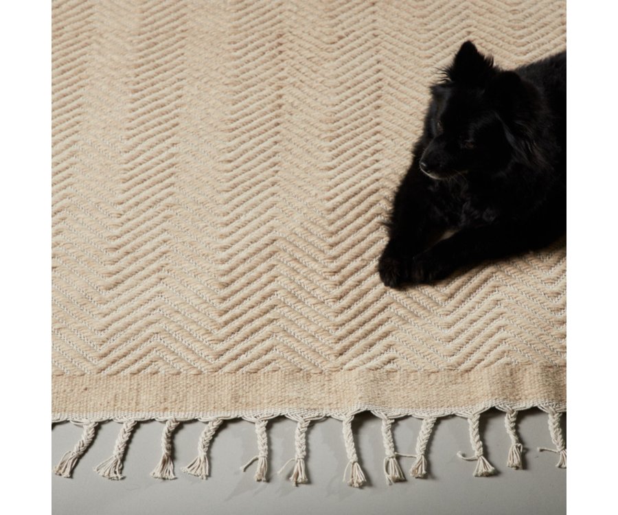Tapis rectangulaire beige en laine avec franges 300cm AMAURY