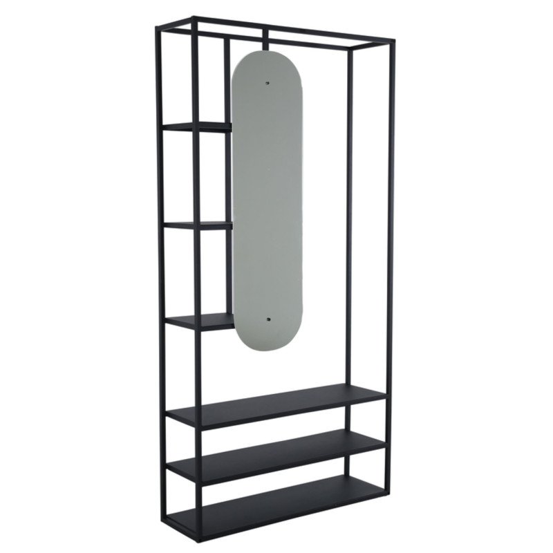 Armoire ouverte industrielle en métal noir avec miroir LYDIA