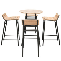 Set table de bar + 4 tabourets en bois et métal FETIDE