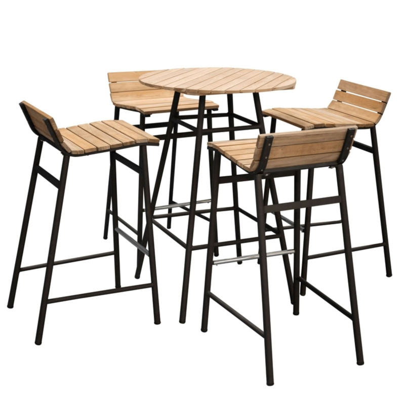 Set table de bar + 4 tabourets en bois et métal FETIDE