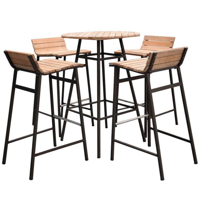 Set table de bar + 4 tabourets en bois et métal FETIDE