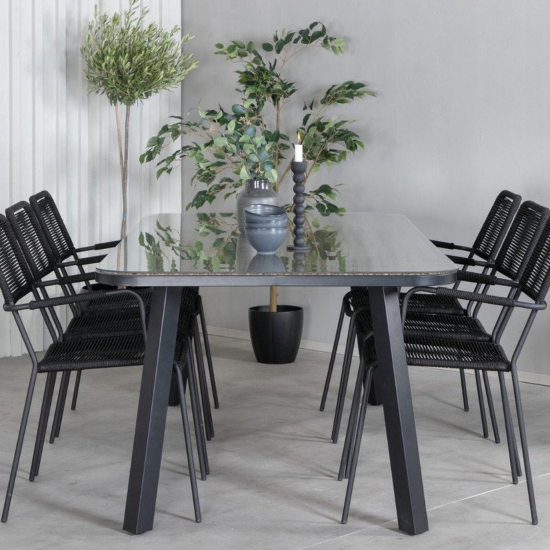 Table de jardin en plateau verre et osier ROSARIA