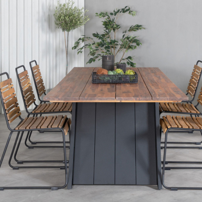 Table de jardin 250x100cm en bois pieds métal VELICA