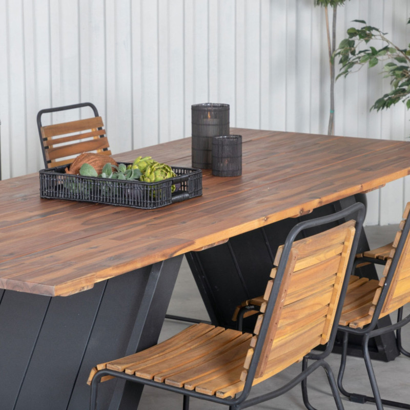 Table de jardin 250x100cm en bois pieds métal VELICA