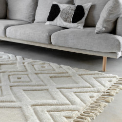 Tapis rectangulaire blanc style bohème en laine 230cm OTHMAN