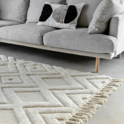 Tapis rectangulaire blanc style bohème en laine 300cm OTHMAN