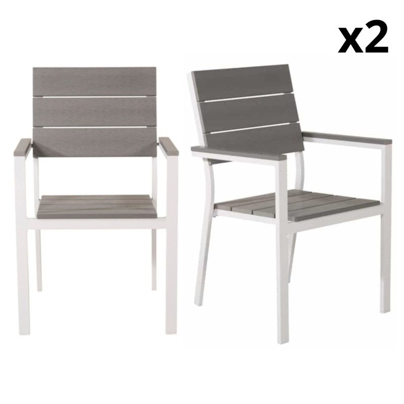 Lot de 2 chaises de jardin nordique en bois et métal MELINE