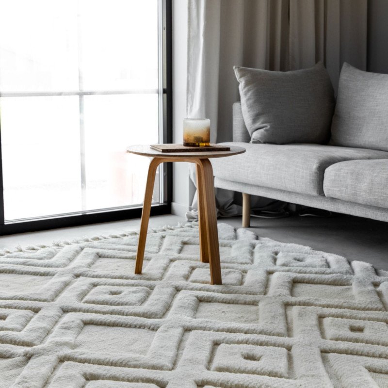 Tapis rectangulaire blanc style bohème en laine 300cm OTHMAN