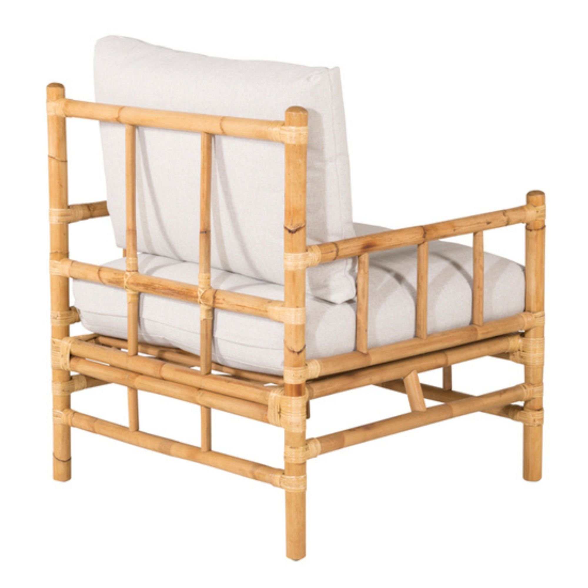 Fauteuil D’angle En Bambou Avec Coussins – Salon De Jardin Modulaire – Style Bohème – Housse Amovible Taupe – Charge Max 100 Kg