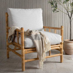 Fauteuil extérieur en bambou avec coussin beige NAKHON