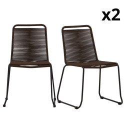 Lot de 2 chaises de jardin marron en métal et corde CYNTHIA