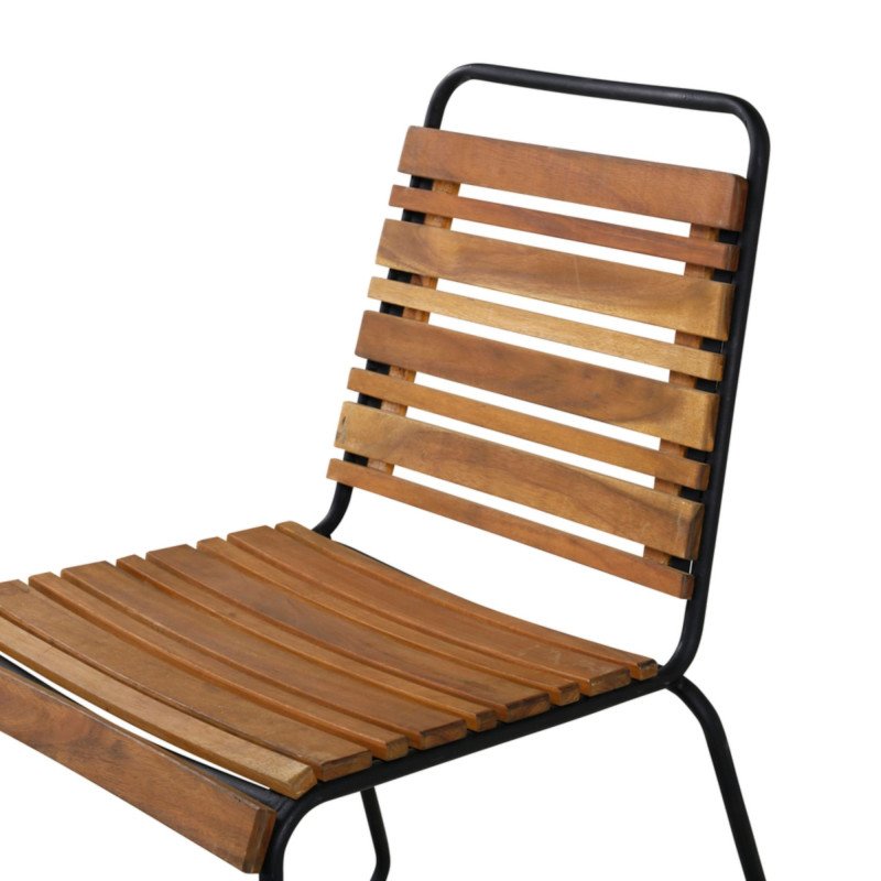 Lot de 2 chaises de jardin en métal noir et bois BUENA