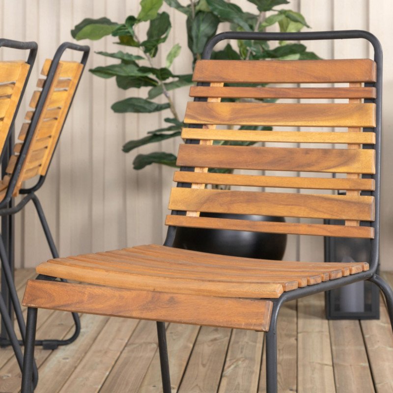 Lot de 2 chaises de jardin en métal noir et bois BUENA