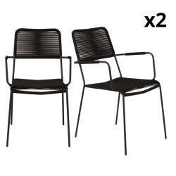 Lot de 2 chaises de jardin en métal et corde KENNA