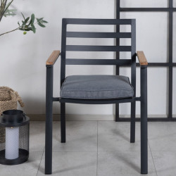 Lot de 2 chaises de jardin en métal noir avec coussin BELINDA