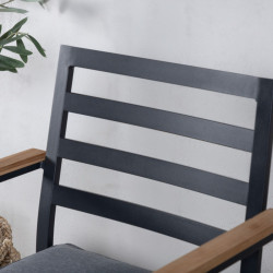 Lot de 2 chaises de jardin en métal noir avec coussin BELINDA