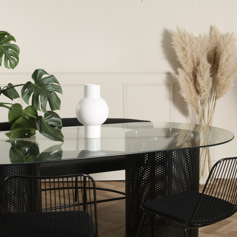 Table à manger design 200x100cm en verre forme ovale LEYZA