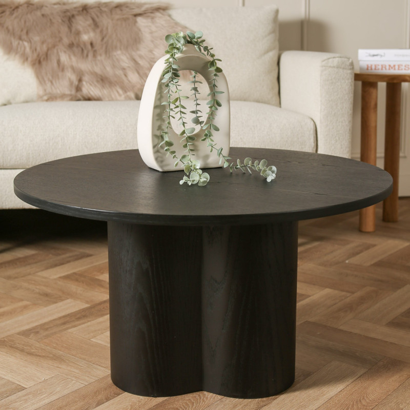 Table basse pieds design central en bois noir ATTAX