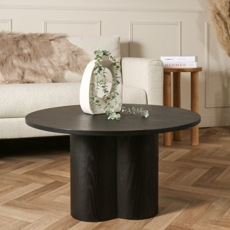 Table basse pieds design central en bois noir ATTAX