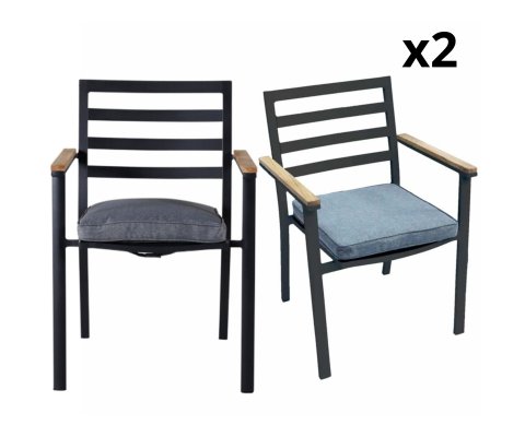 Lot de 2 chaises de jardin en métal noir avec coussin BELINDA