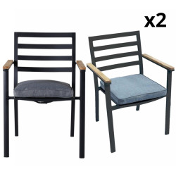 Lot de 2 chaises de jardin en métal noir avec coussin BELINDA