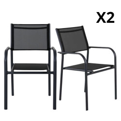 Lot de 2 chaises de jardin tendance en métal et tissu ANGIE