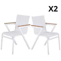 Lot de 2 chaises de jardin design en métal et tissu blanc MERIDA